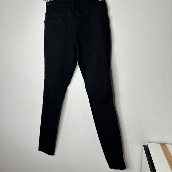 Frame Jet Black Denim Le Skinny de Jeanne Distressed Jean Mid-Rise Raw Hem 27 - Picture 6 of 15